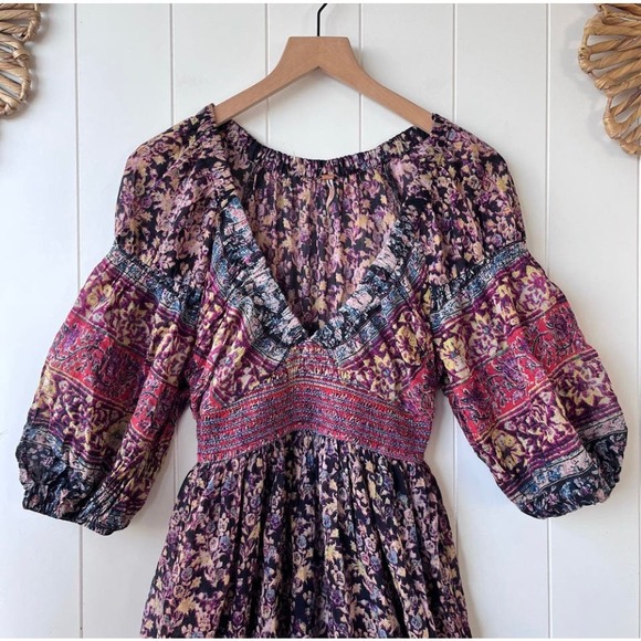 Free People maxi dress XS floral ruffles cottage spring summer - Picture 4 of 5